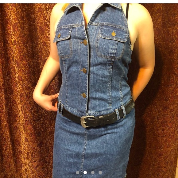 METROSTYLE BACKLESS BUTTON UP DENIM DRESS - Picture 2 of 4